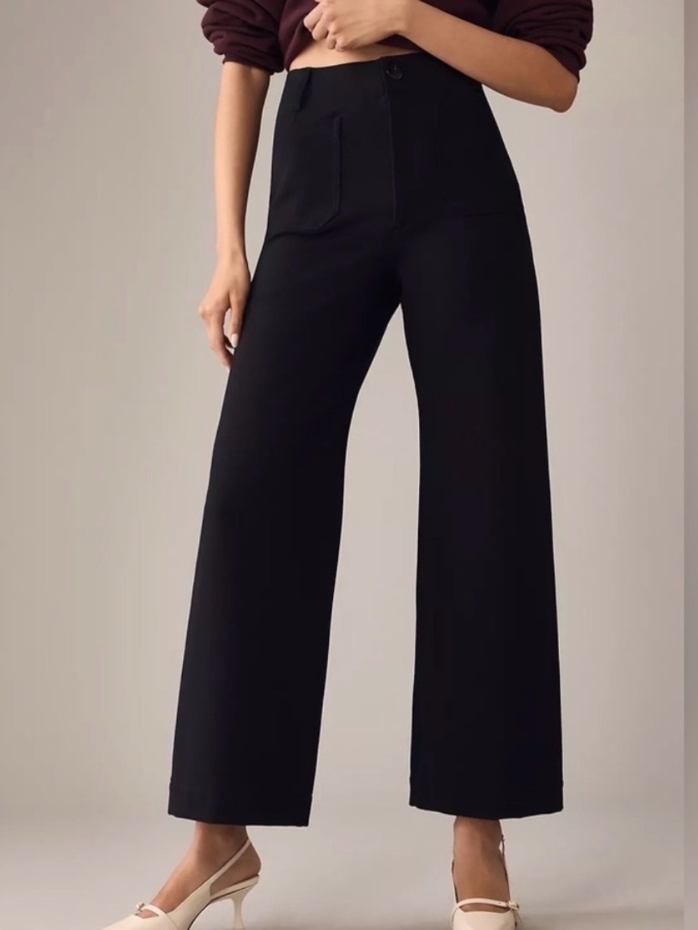 Maeve Colette wide leg cropped ponte pant 25P black